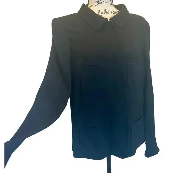 90’s OSCAR DE LA RENTA BLAZER SILK WOOL ZIP UP BLACK SZ 12 TAILORED GOTHCORE
